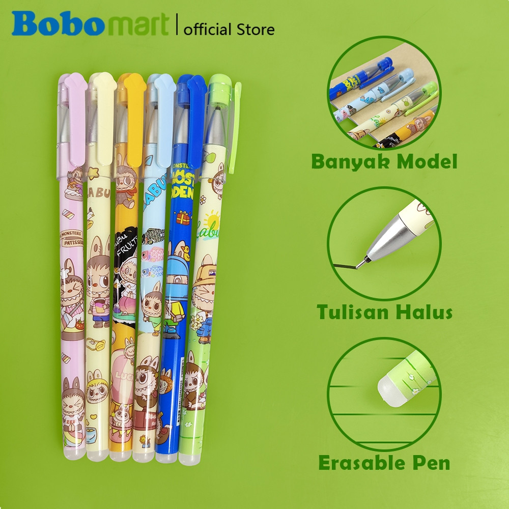 

BOBOMART Erasable Gel Pen Pulpen Bisa Dihapus GP-1382 Motif Lucu Labubu 0.5 mm