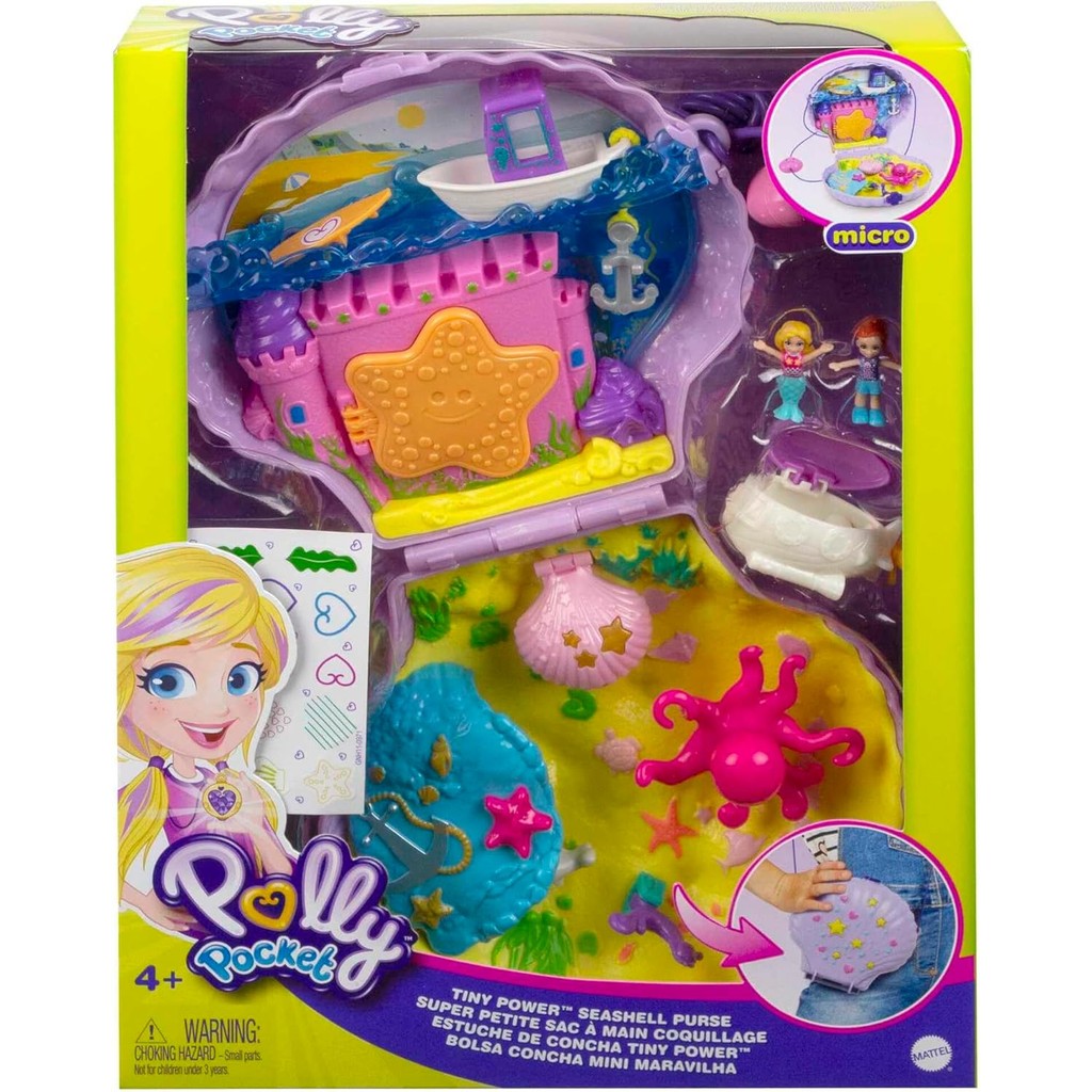Polly Pocket Tiny Power Seashell Purse Compact with Wearable Strap