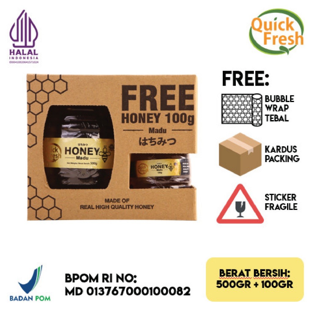 

[PAKET BUNDLING] Quick Fresh Honey / Madu Asli 500GR + 100GR Jar
