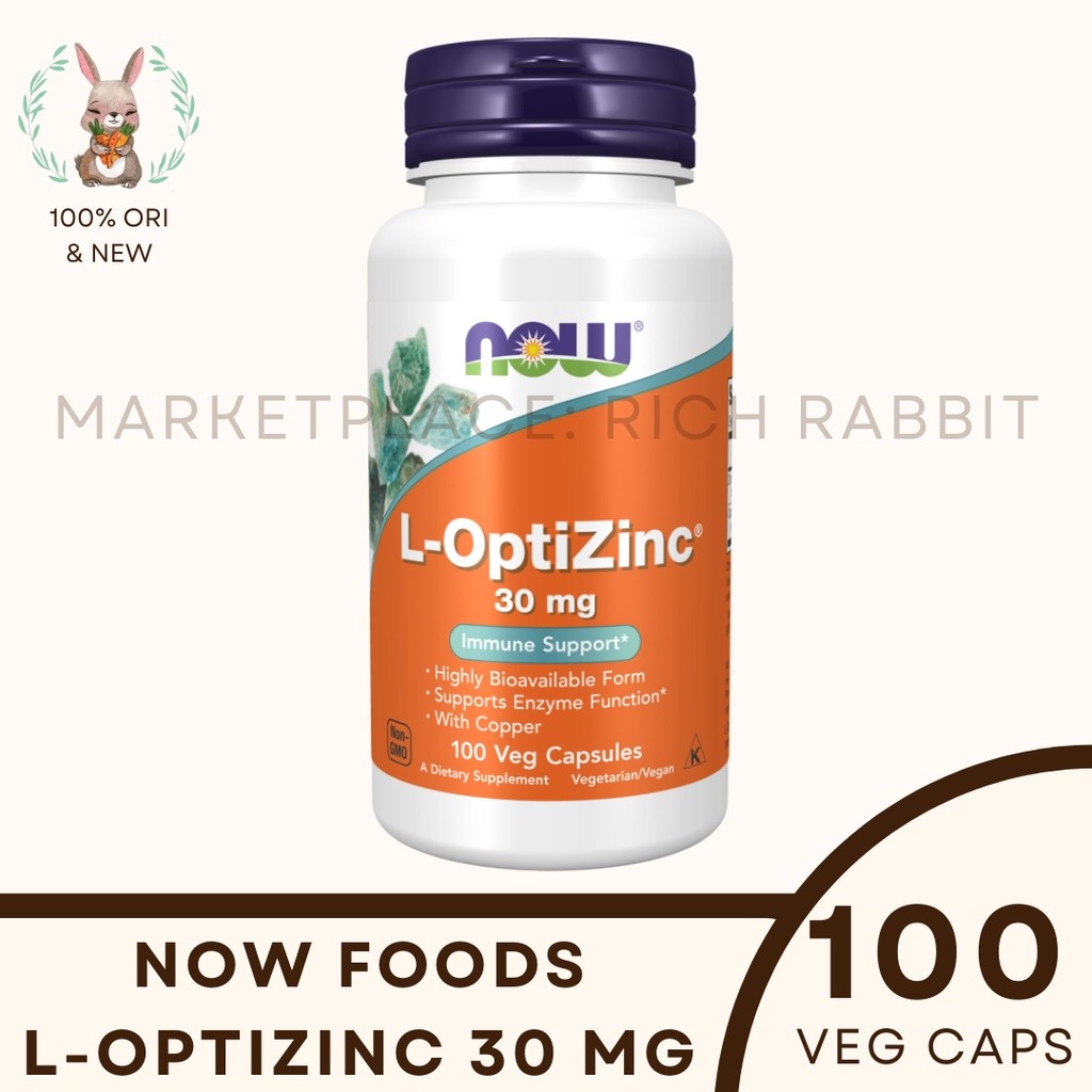 Now Foods L-OptiZinc L Opti Zinc LOptizinc Immune 100 Veg Capsules Rich Rabbit 100% ORI