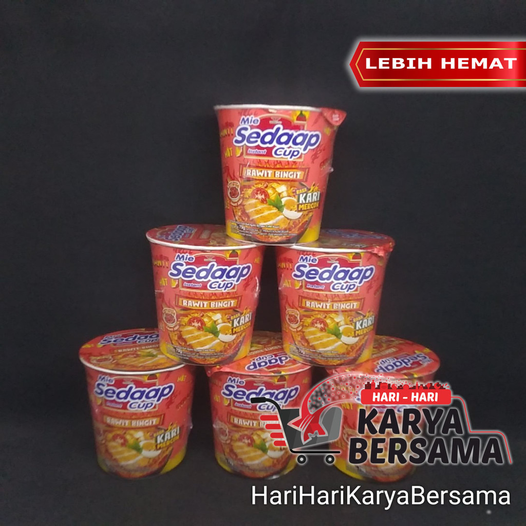 

MAKANAN MI INSTAN MIE SEDAAP SEDAP CUP RAWIT BINGIT RASA KARI MERCON PACK 6'S X 79GR