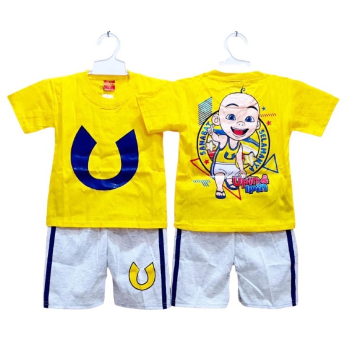 ✨LARIS✨ -STELAN UPIN IPIN BAJU ANAK UPIN IPIN SETELAN PENDEK HARIAN ANAK COWOK - SGL UPIN KUNING, 2-