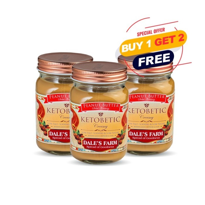 

New Arrival [BUY1 GET2] Dale’s Farm Ketobetic Creamy Peanut Butter – 3 x 250gr