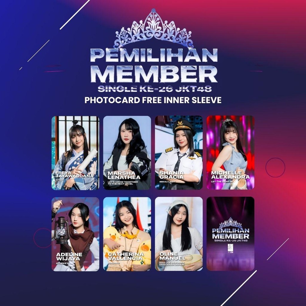

JKT48 PC PHOTOCARD TERMURAH VERSI ROAD TO SOUSENKYO 2024 SSK 2024 ALL MEMBER FANMADE FREYA SHANI ADEL AZIZI ZEE CHRITSY INDIRA CALLIE ONIEL BOLAK BALIK LAMINASI GLOSSY LARIS MURAH LENGKAP