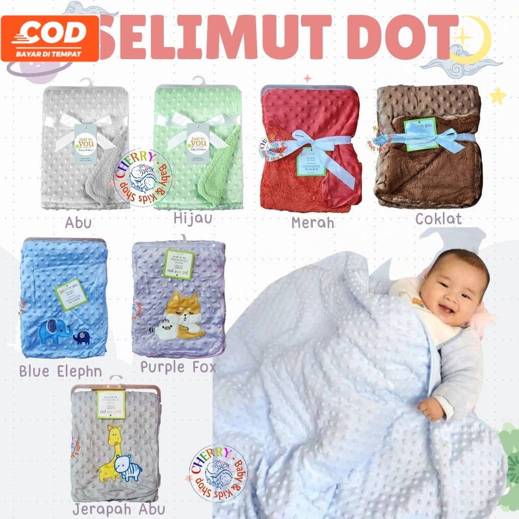 Selimut Bayi Dot Double Fleece Bintik Polos Bordir Lembut CBKS