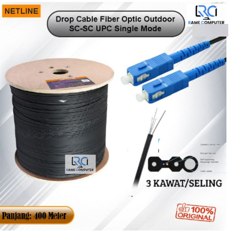 Kabel FO Ftth Dropcore Precon Fiber Optik 400M Kabel FO SC-SC single mode (black) external / outdoor
