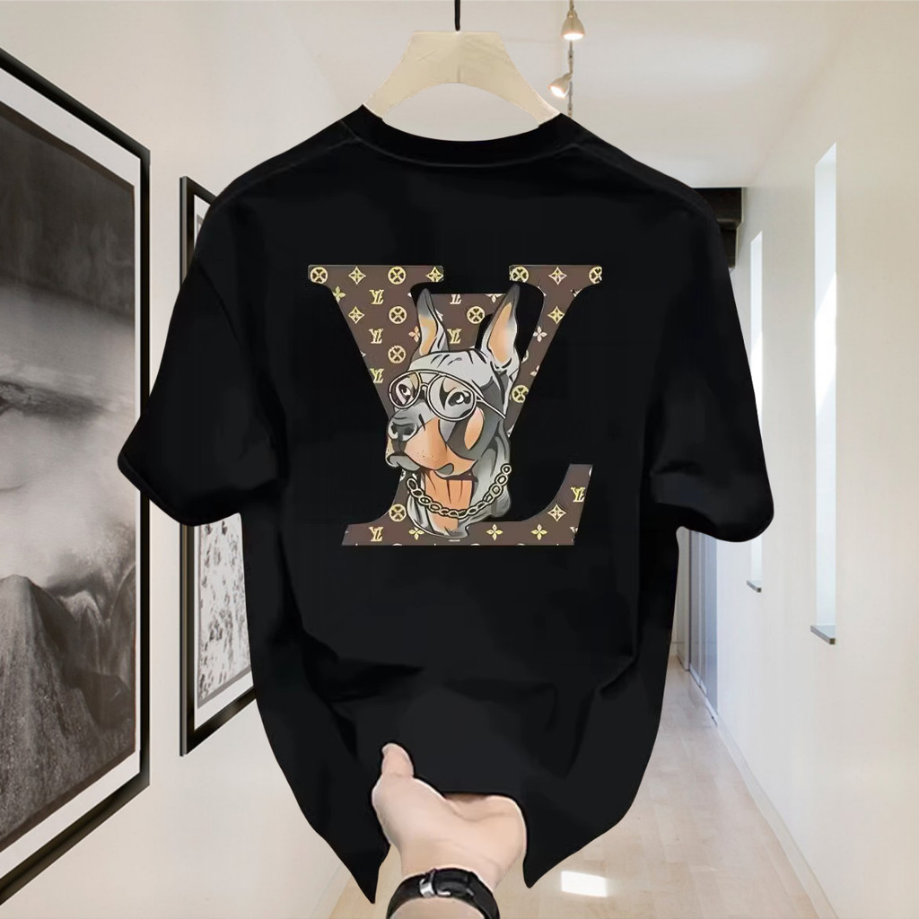 Outlets LV Keledai Louis Vuitton 100% Cotton Heavyweight Kaos Boxy Fit T Shirt Pria Wanita Graphic T