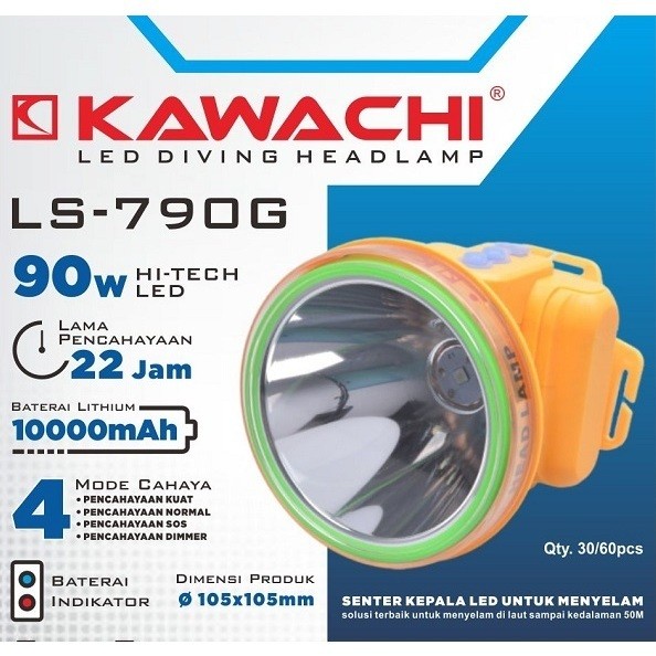 KAWACHI Kawachi Senter Kepala Menyelam kedalaman 50M 90WATT HI-TECH LED 10.000mAH Terdapat pencahaya