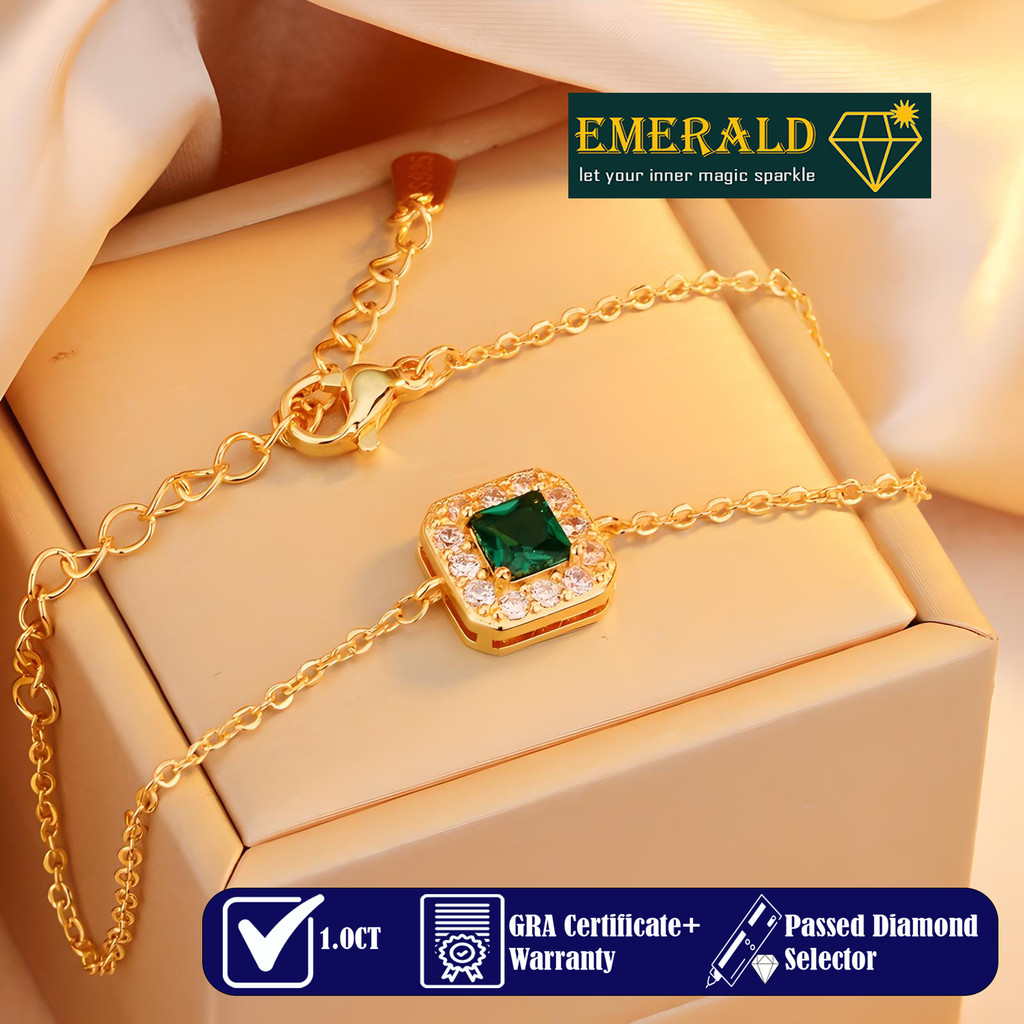 Emerald Jewelry - 1.0CT Gelang Silver 925 Lapis Emas 18K-Bracelet Moissanite Perhiasan Wanita Julia