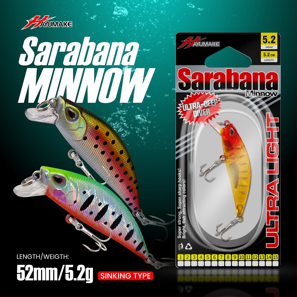 Umpan Pancing Casting UL | Hayumake SARABANA Minnow Sinking casting Hampala, Kakap, Toman, Bluefin T