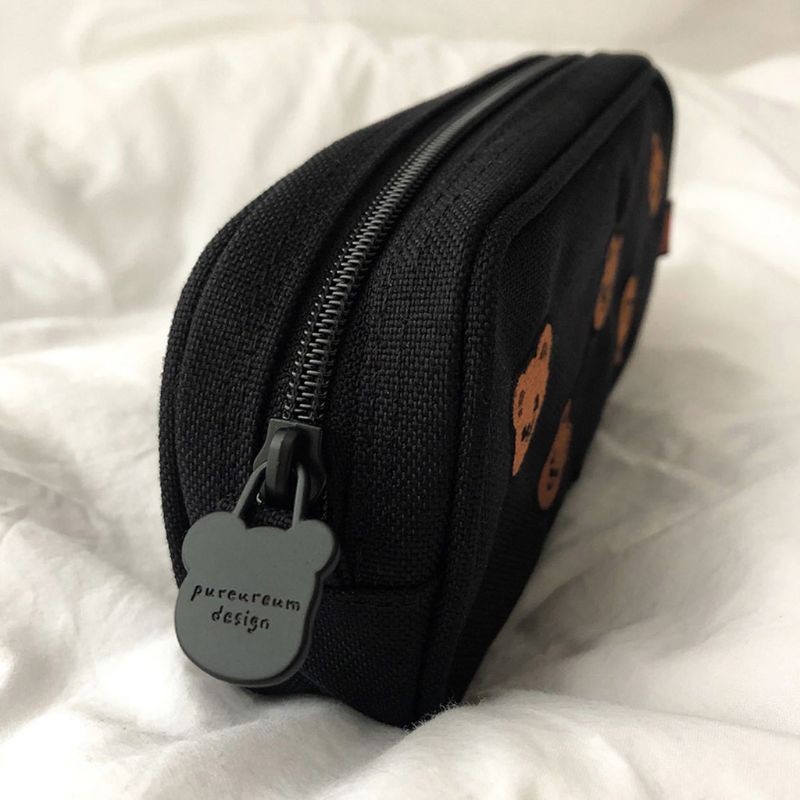 

Kawaii Bear Embroidery Canvas Pencil Bag Pen Case Kids Gift Cosmetic Stationery Pouch Office School Supplies