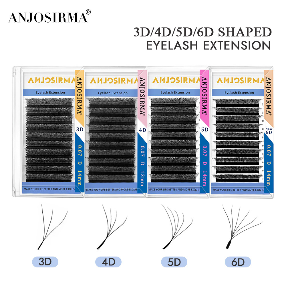 ANJOSIRMA 3D 4D 5D 6D W Shaped Eyelashes Extension Natural Soft Professional False Eyelashes, Fans P