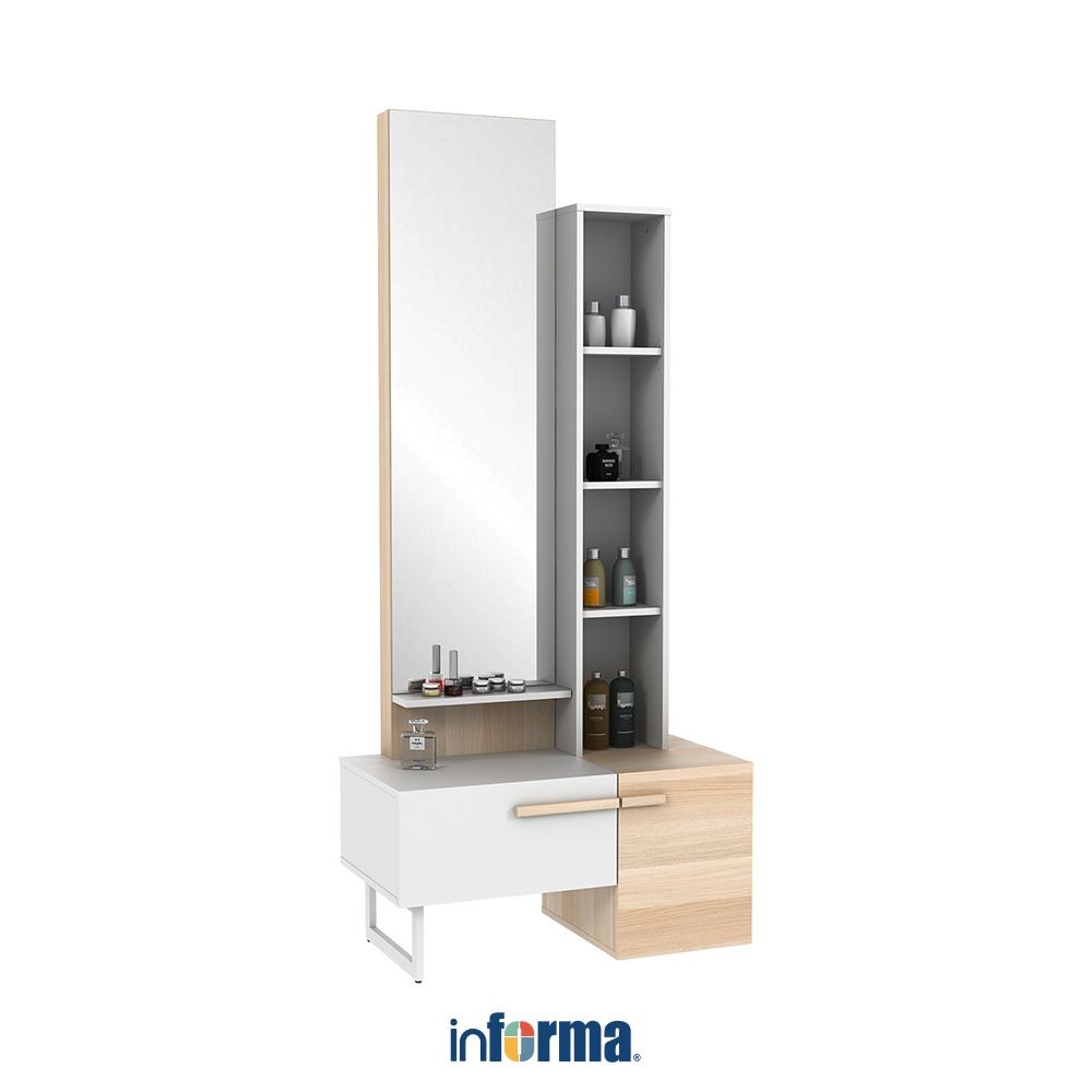 Informa Paloma Meja Rias Dengan Cermin - Putih/Cokelat Oak Makeup Dresser Vanity Table Furnitur Ruma