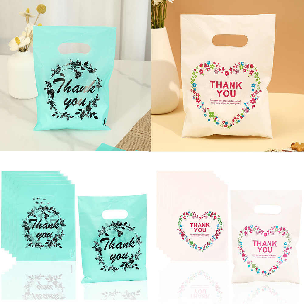 

100Pcs/Pack Thank You Patterned Gift Bag With Plastic Handle,Plastic Gift Bag,Perfect for Mother's Day, Parties, Holidays
