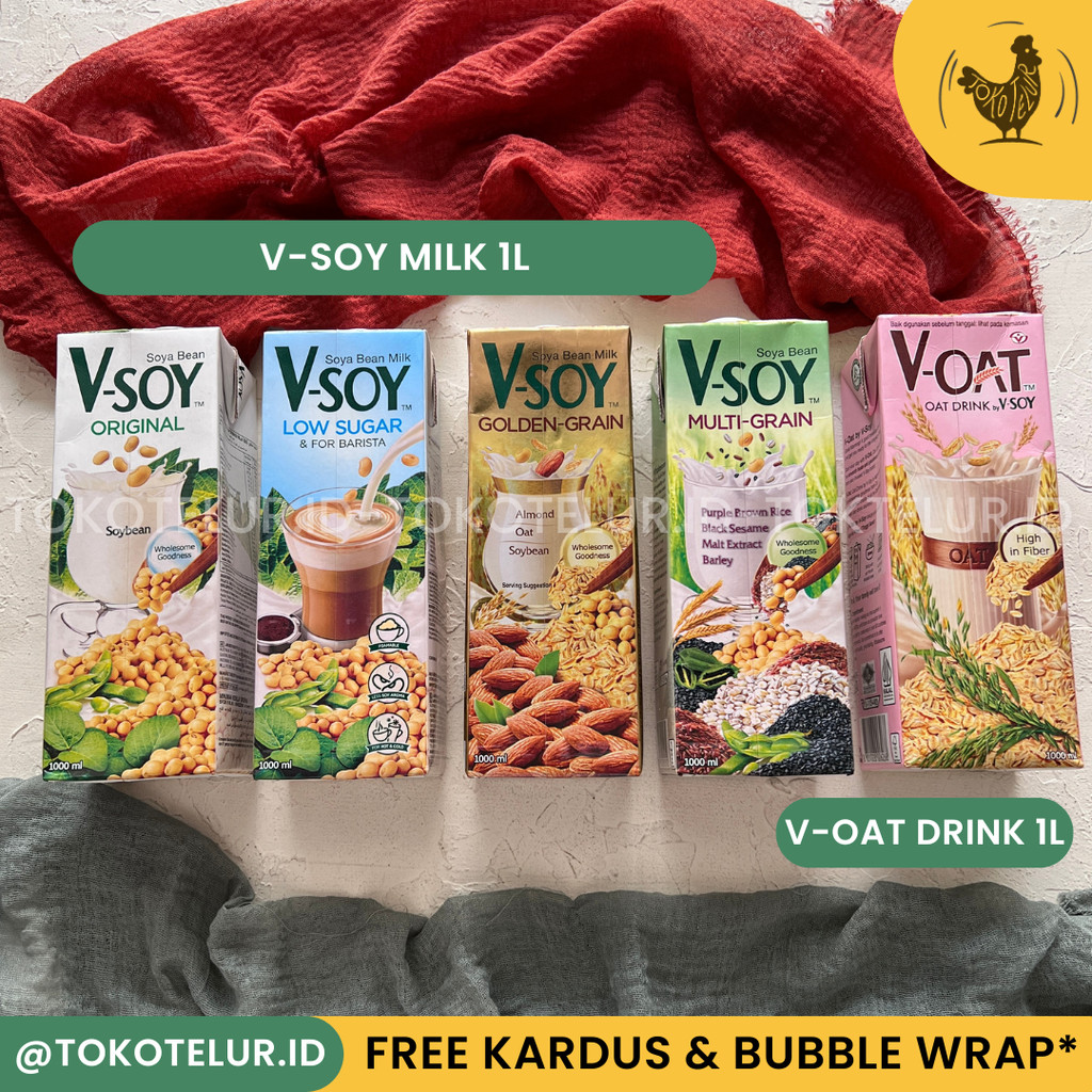 

V-Soy - Susu Kedelai All Variant 1 Liter | VSoy Soya Bean Milk - VOat Oat Drink