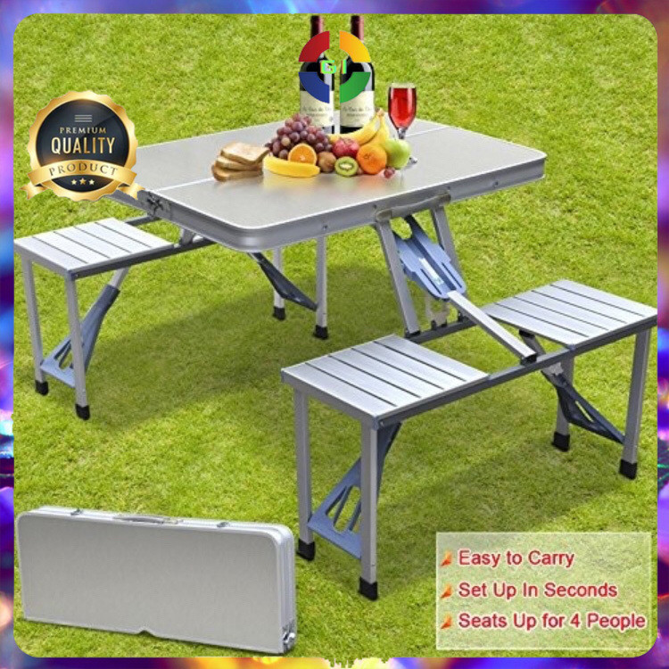 (GI) Meja Kursi Piknik Set Aesthetic Outdoor Portable Foldable Portable Aluminium