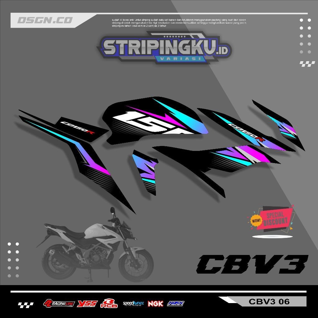 STRIPING CB150R V3 - STRIPING CB150R V3 NEW STREET FIRE - STIKER CB150R V3 RAINBOW 06