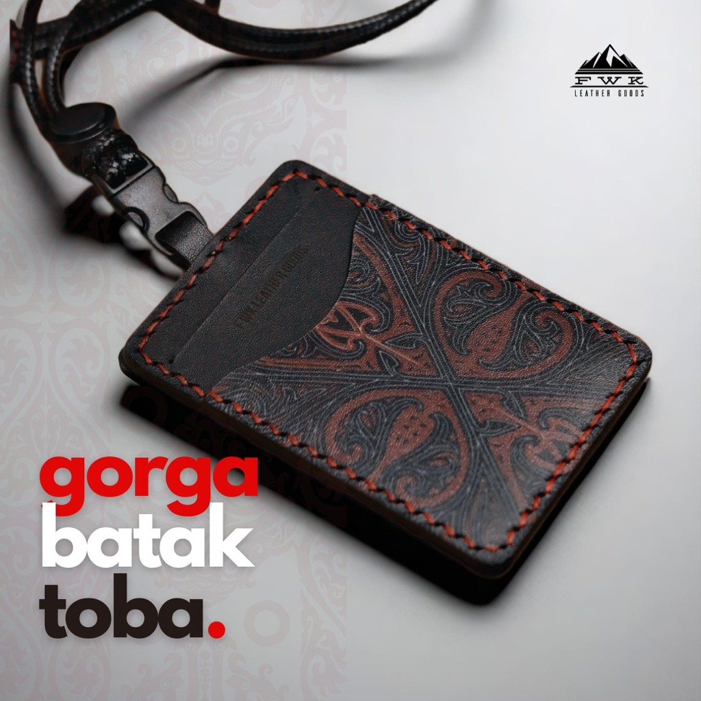 

Lanyard Batik Motif Gorga Batak Toba - Id Card Holder Kulit Motif Batik - Name Tag Pria Wanita