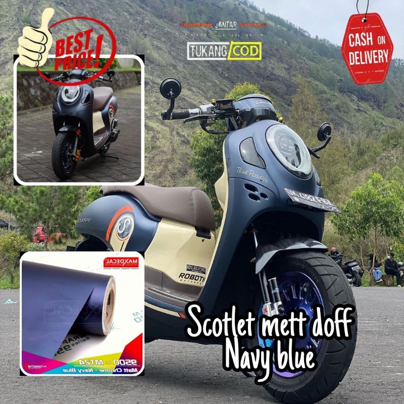 Sticker scotlite biru navy mett doff skotlet motor scoopy biru navy mettalik krom doff merk maxdecal