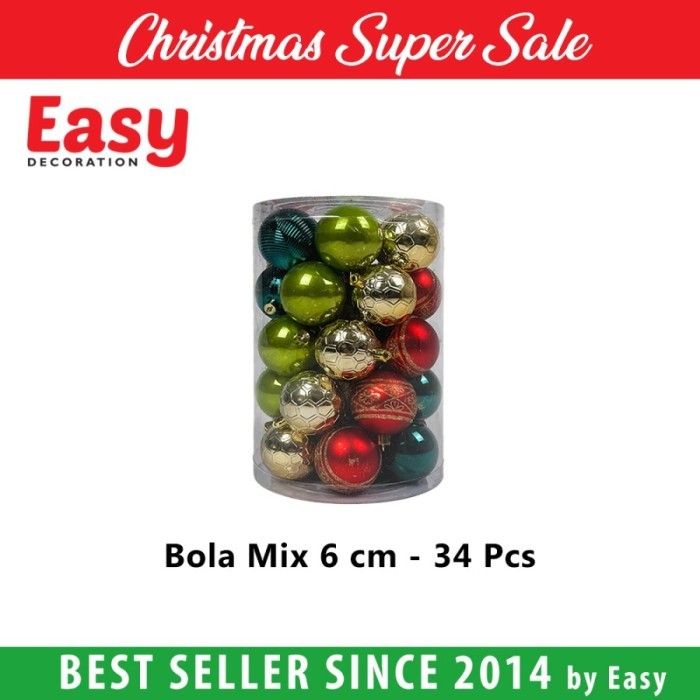 

Hiasan Bola Natal Ukuran 6 - 8 cm mix warna - 6cm - 34pcs