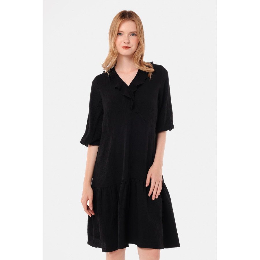 MINIMAL - Holyberry - Midi Wrap Dress Wanita - Black