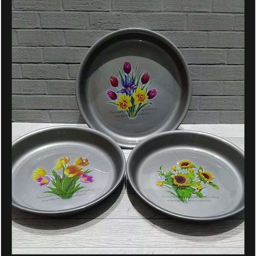 Nampan bulat Plastik / loyang Bulat Motif Bunga silver / Calista