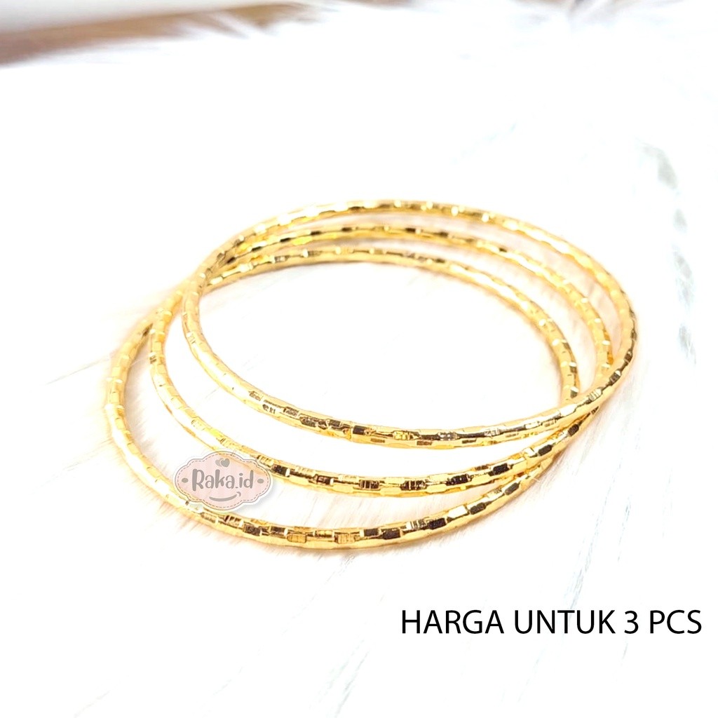 3 pcs Gelang Keroncong Wanita Emas Imitasi Gelang Keroncong Cantik Motif Kotak 1152