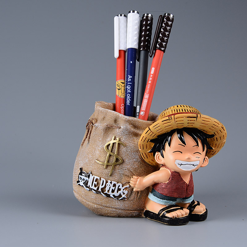 Anime One Piece Luffy Resin Office Pen Holders Collectible Monkey D Luffy 10cm Desk Pencil Pot Holde