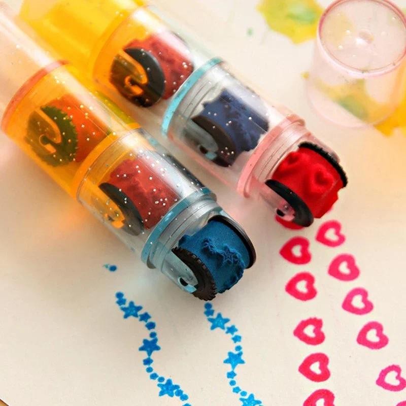 

1pcs Cute Mini Roller Stamp Seal Highlighter Funny Learning Cartoon DIY Roller Drawing Diary Tool