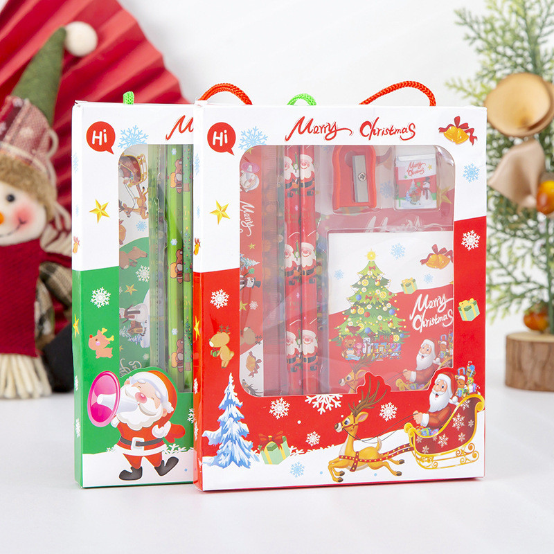 

6pcs Kawaii Stationery Set Christmas Kids Gift Pencil Ruler Eraser Sharpener Note Pad Student Stationery School Office Supplies