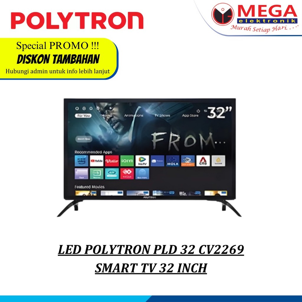 LED POLYTRON  PLD 32CV2269 SMART TV 32 INCH AKSES YOUTUBE INTERNET WIFI TELEVISI PINTAR