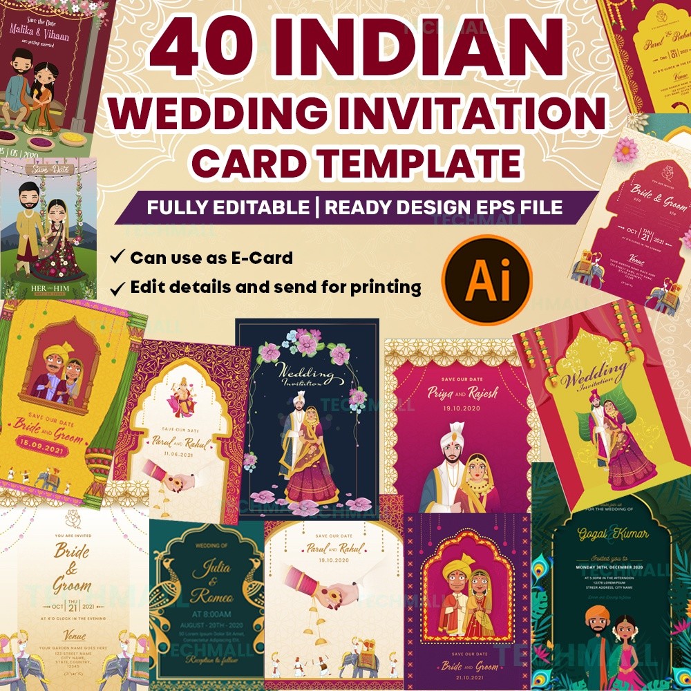 

NS 40 Indian Wedding Invitation Card Design Template | Editable