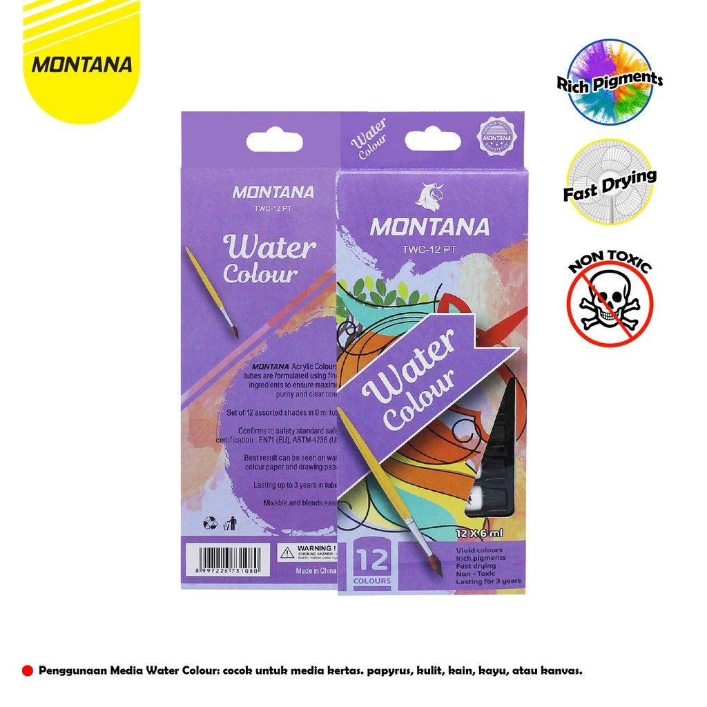 

MONTANA Water Color Cat Air 12 Warna x 6ml High Grade Pigments Nont Toxic TWC12-PT