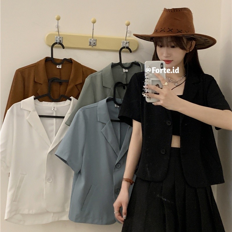 Blazer Korea Crop Jaket Wanita Terbaru Blezer Hitam Outer Import Terlaris