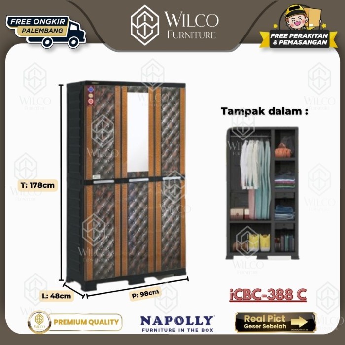 Lemari Baju Napolly iCBC 388 C | Lemari Pakaian Plastik Napolly 6 Pintu  | Lemari Baju Napolly - Dus
