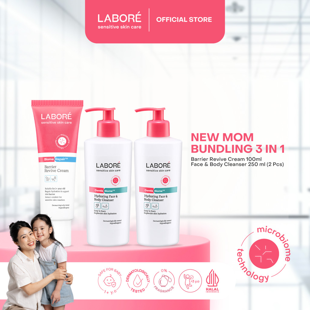 Labore New Mom Bundling 3 in 1 (Revive Cream 100 ml, Face & Body Cleanser 250 ml) Skincare Sabun Bad