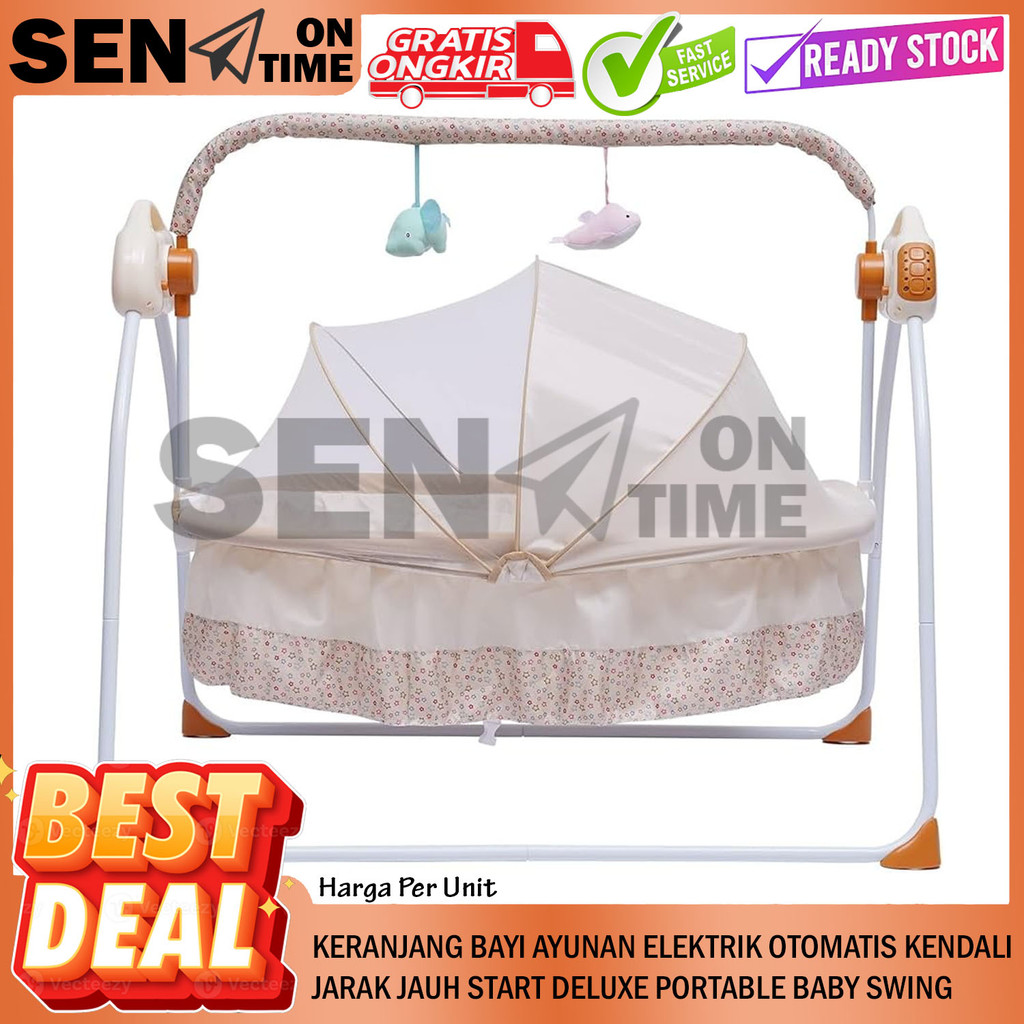 Keranjang Bayi Portable Baby Swing Ayunan Elektrik Otomatis Kendali Jarak Jauh Start Deluxe Rocker B