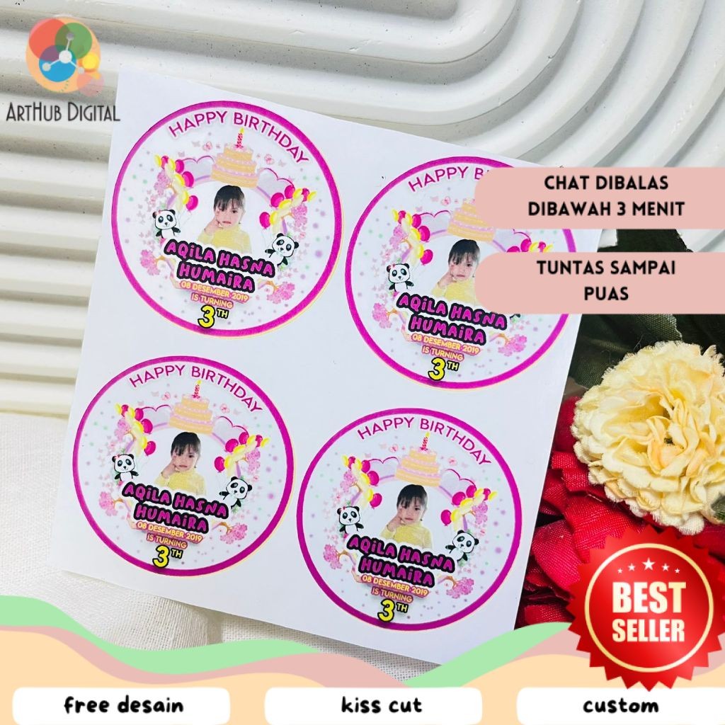

AHD 2-4 Vinyl Stiker Ulang Tahun Sticker Label Undang Happy Birthday Uk.Kecil Free Design