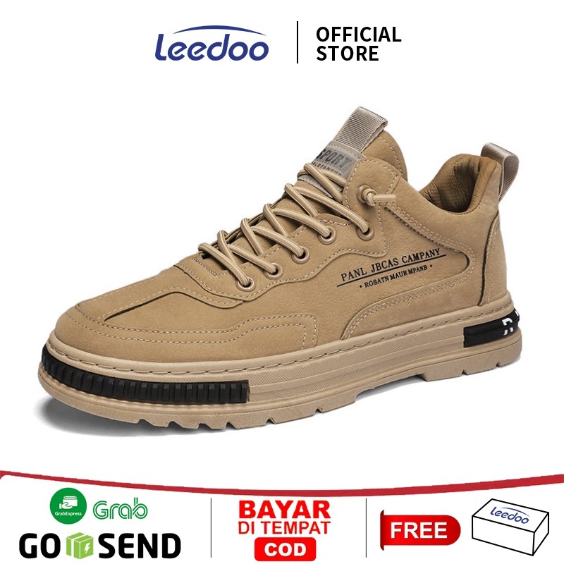 PROMO Leedoo Sepatu Pria Casual Model High Sepatu Sneakers Kulit Sepatu Kulit Kekinian MC448