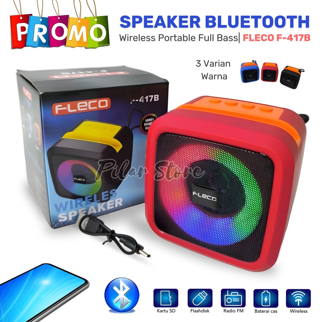Speaker Bluetooth FLECO F-417B | Bluetooth Mini Speaker Portable FULL BASS RGB Light FLECO F417B Blu