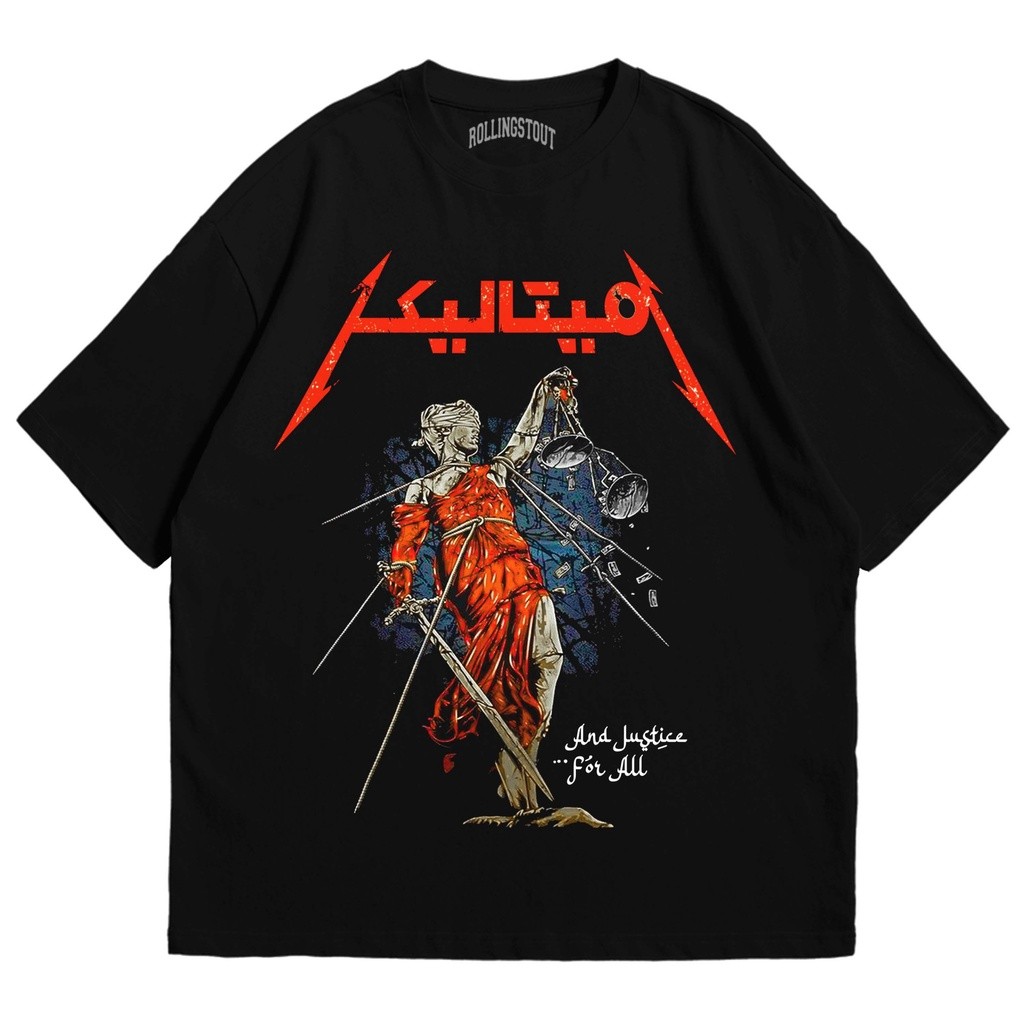 Rollingstout | Metallica Justice | Arabic Band Tees Black | BAJU MUSIK METAL ROCK