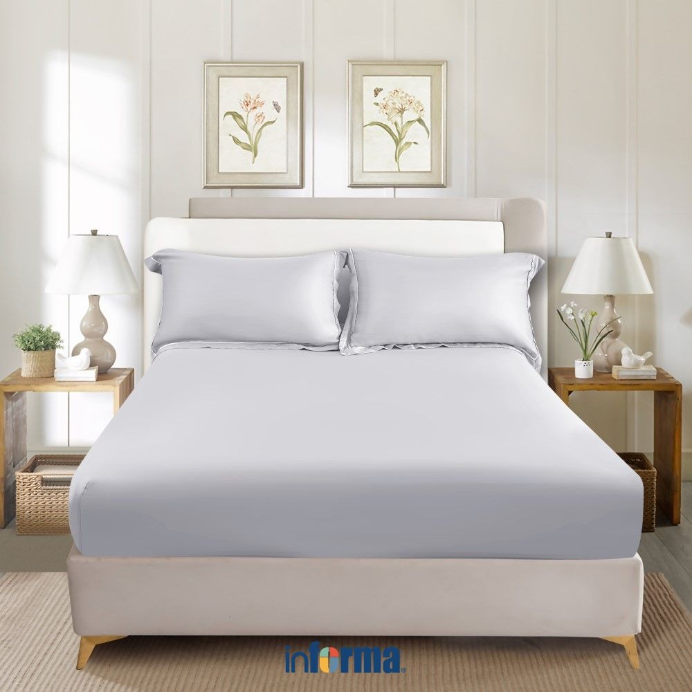 Informa Seprai 480 Tc Fitted B Bluegrey - Tencel Lyocell Sprei Seprai Aesthetic Seprei Sheet Set Bed