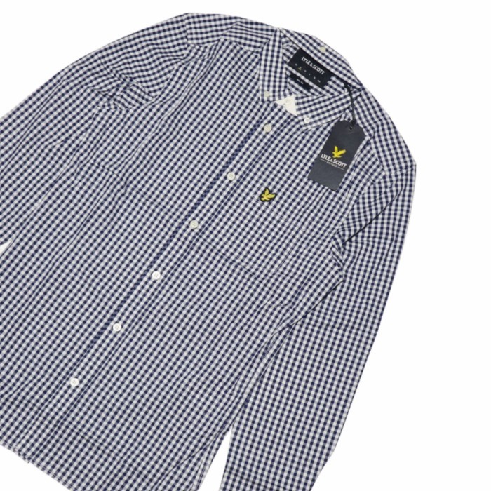Lyle and Scott Long Sleeve Gingham Shirt Navy Original - XL
