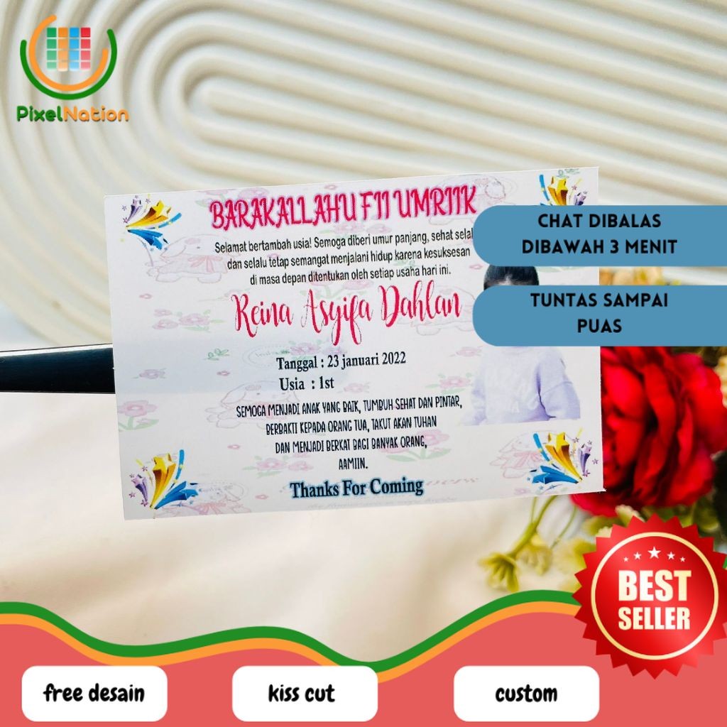 

PiNat Sticker Label Hampers Ulang Tahun Persegi Stiker Undangan Birthday Ultah Anak Print Custom