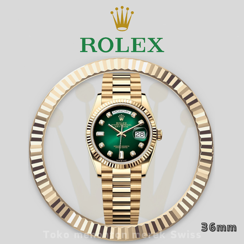 【100% Asli】Original Jam Tangan Rolex Day Date M128238-0069 Automatic 18K Gold Bahan Teflon 36mm Stai