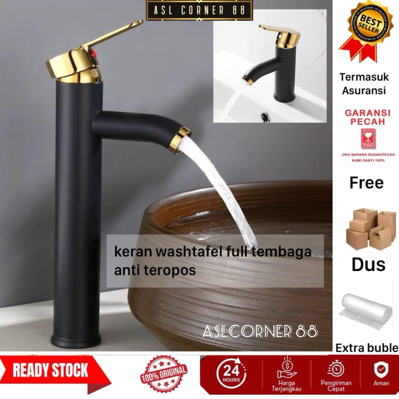 SHAFFSHOP Kran Washtafel Air Panas Dingin SS 304 Kepala Up-Down  Hitam Gold