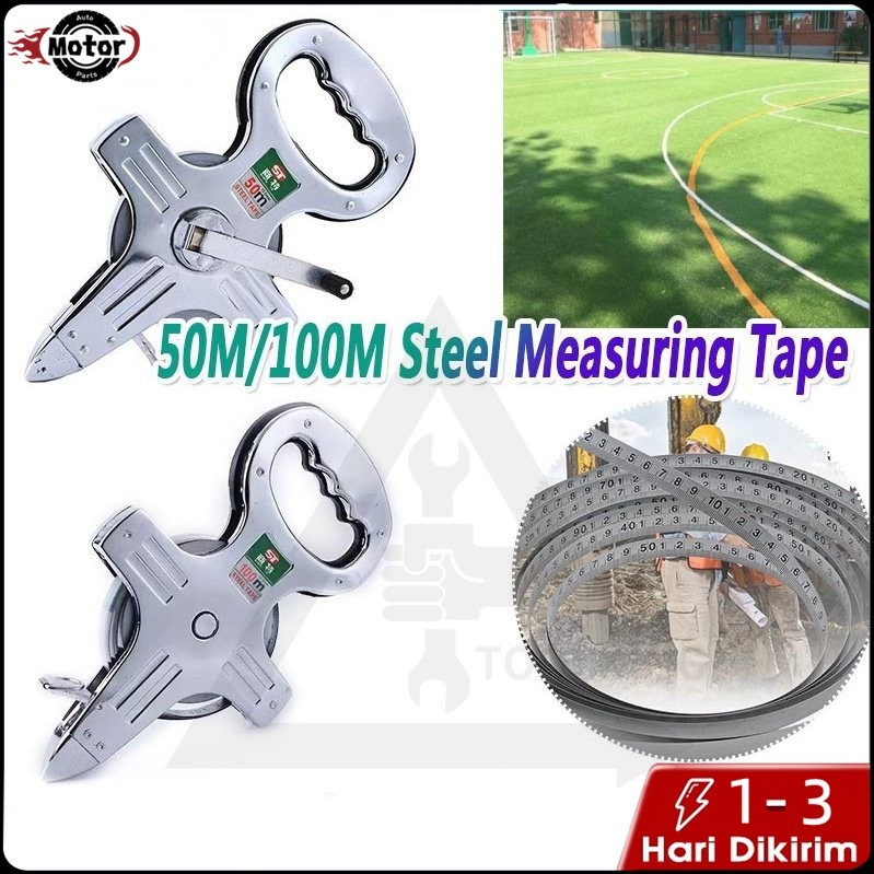 Stainless Steel Meteran Tancap Tanah Panjang 100 meter / 50 meter Meteran Roll Plat 50M Meteran Gulu