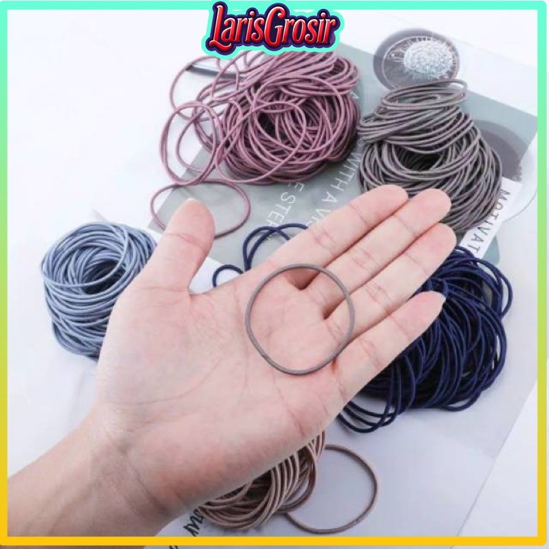 COD 100PCS IKAT KARET RAMBUT ELASTIS WARNA POLOS GAYA KOREA UNTUK WANITA Makassar LarisGrosir