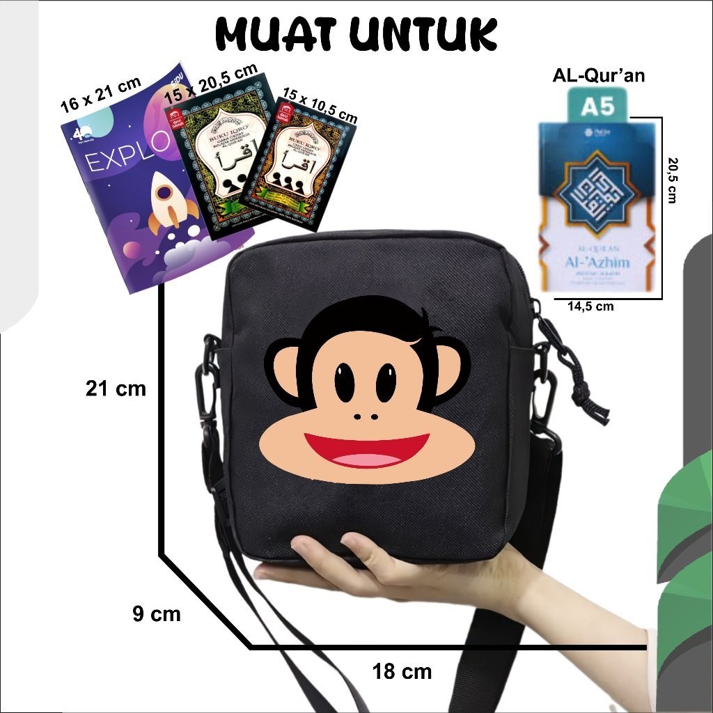 AS Tas Anak Selempang Paul Frank Monkey Cocok Untuk Sekolah dan Mengaji Unisex Fashion Kids 21 A5