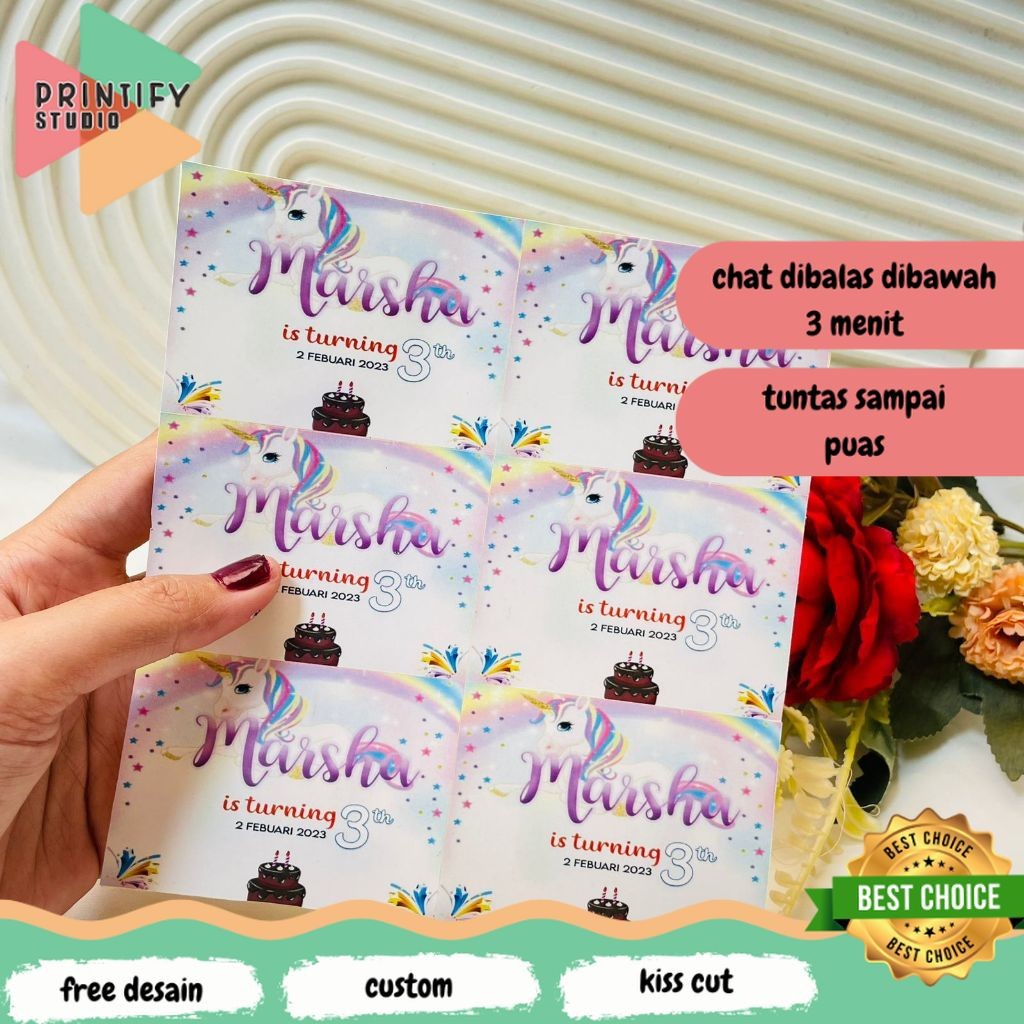 

Printify Print Sticker Ulang Tahun Anak Stiker Label Ultah Ulang Taun Bentuk Persegi Free Desain